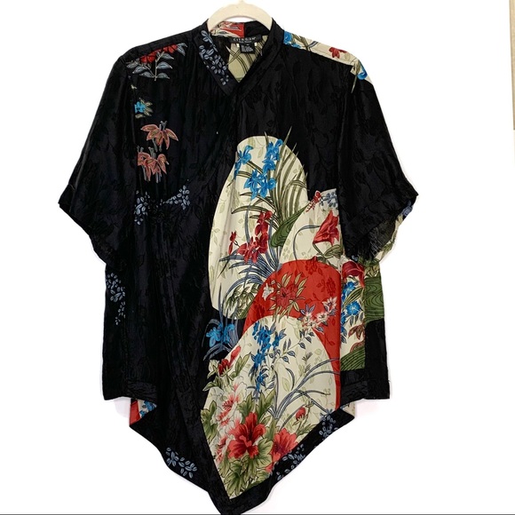 Citron Tops - Citron Japanese Floral Print Kimono Blouse 1X